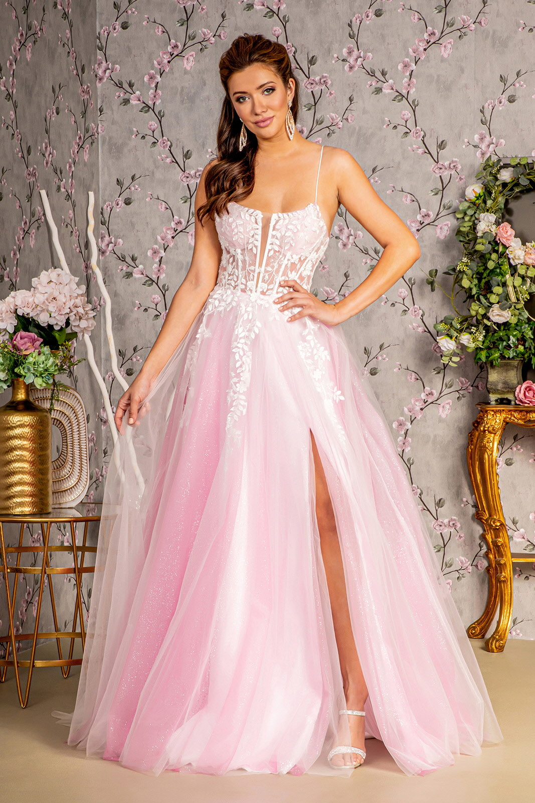 Embroidery Sequin Sheer Bodice Mesh A-line Long Dress Glow & Style Embroidery Sequin Sheer Bodice Mesh A-line Long Dress Glow & Style
