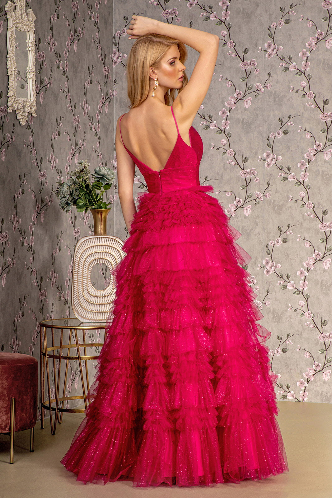 Glitter Sweetheart Ruffled Skirt Mesh A-line Long Dress