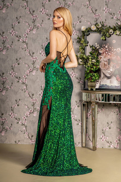Floral Embroidery Sheer Bodice Mesh Mermaid Long Dress